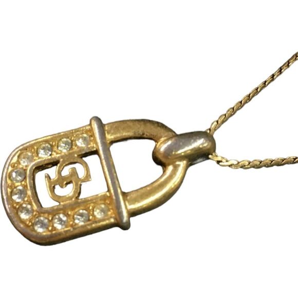 Dior‎ CD Logo Lock Rhinestone Necklace Gold Tone - Picture 1 of 12
